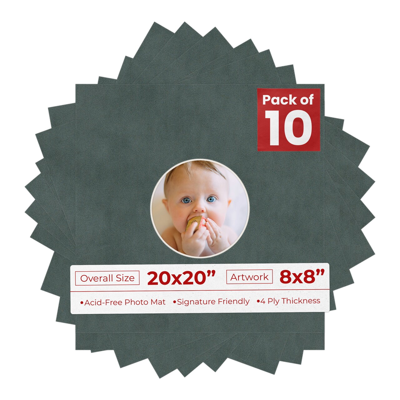 Dark Grey Suede Mat Board for 20x20 Frames - Circle Opening for 8x8 Photos